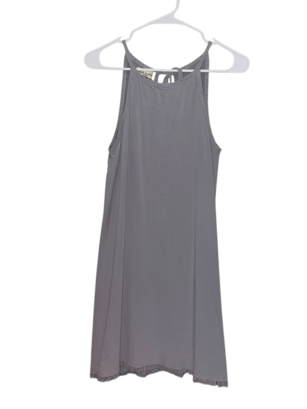 Cloth & Stone Gray Frayed Hem Relaxed  Sleeveless Back Tie Shift Dress
